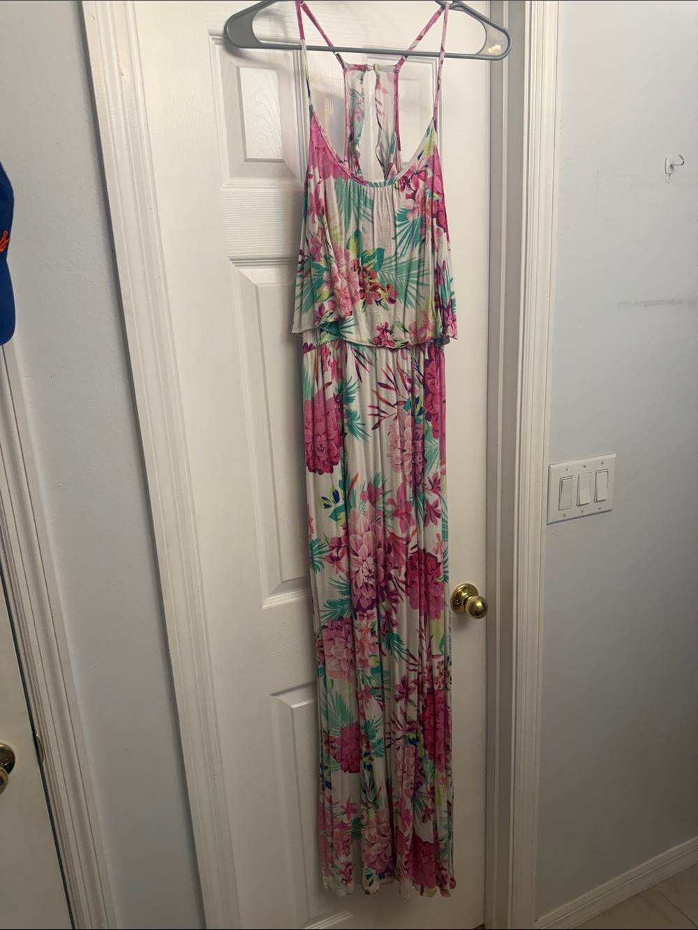 Candie's Pink Floral Maxi Dress with Green Accents